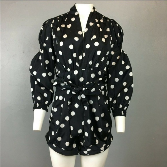ZARA SHORT POLKA DOT JUMPSUIT PUFF SLEEVES V-NECK - Picture 2 of 2